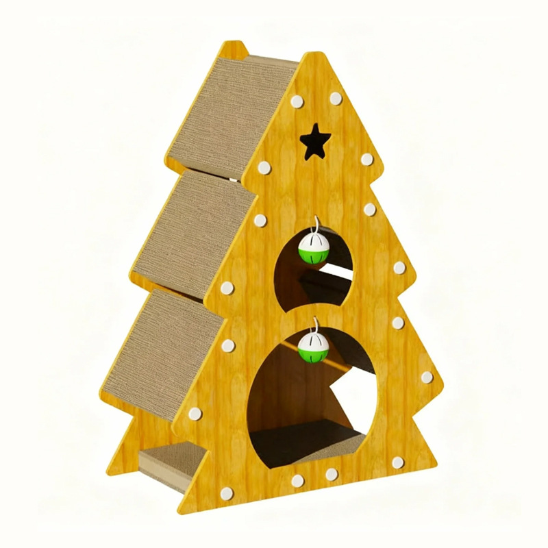 Christmas Tree Cat Tower Scratcher with Hanging Toys