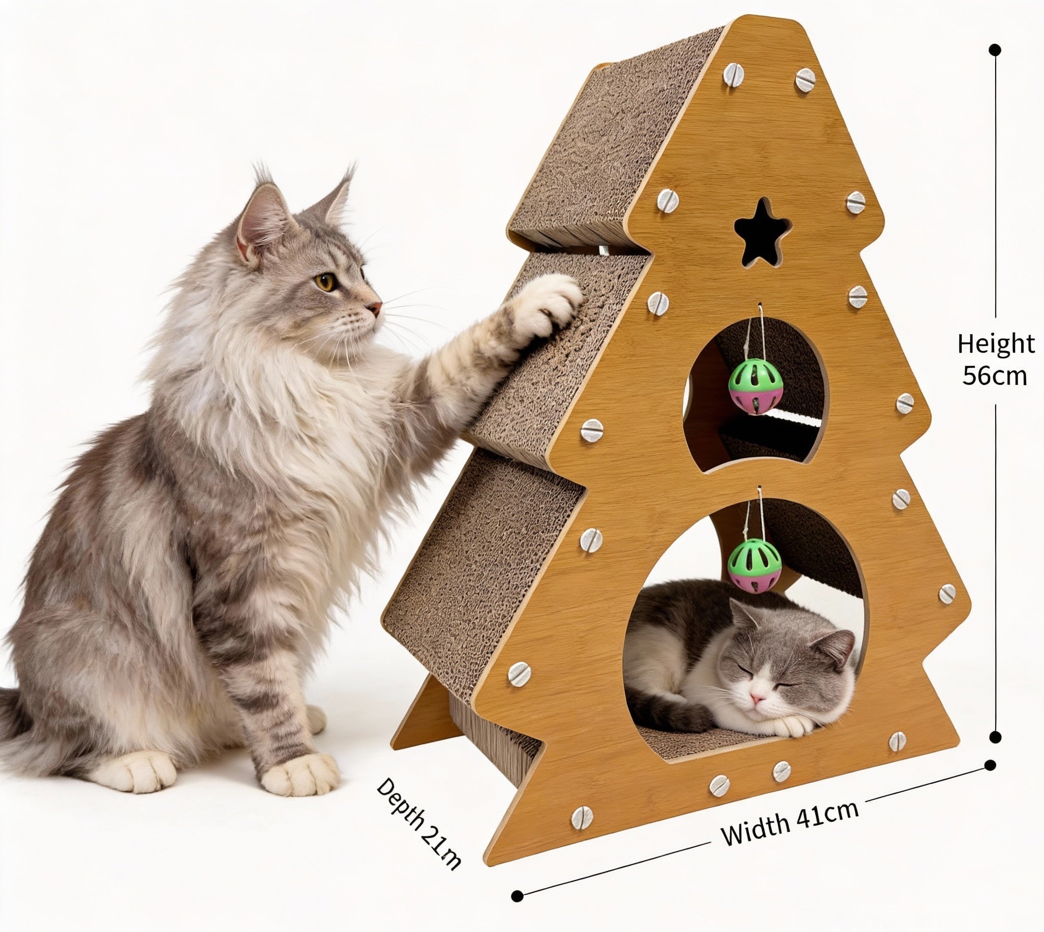 Christmas Tree Cat Tower Scratcher with Hanging Toys