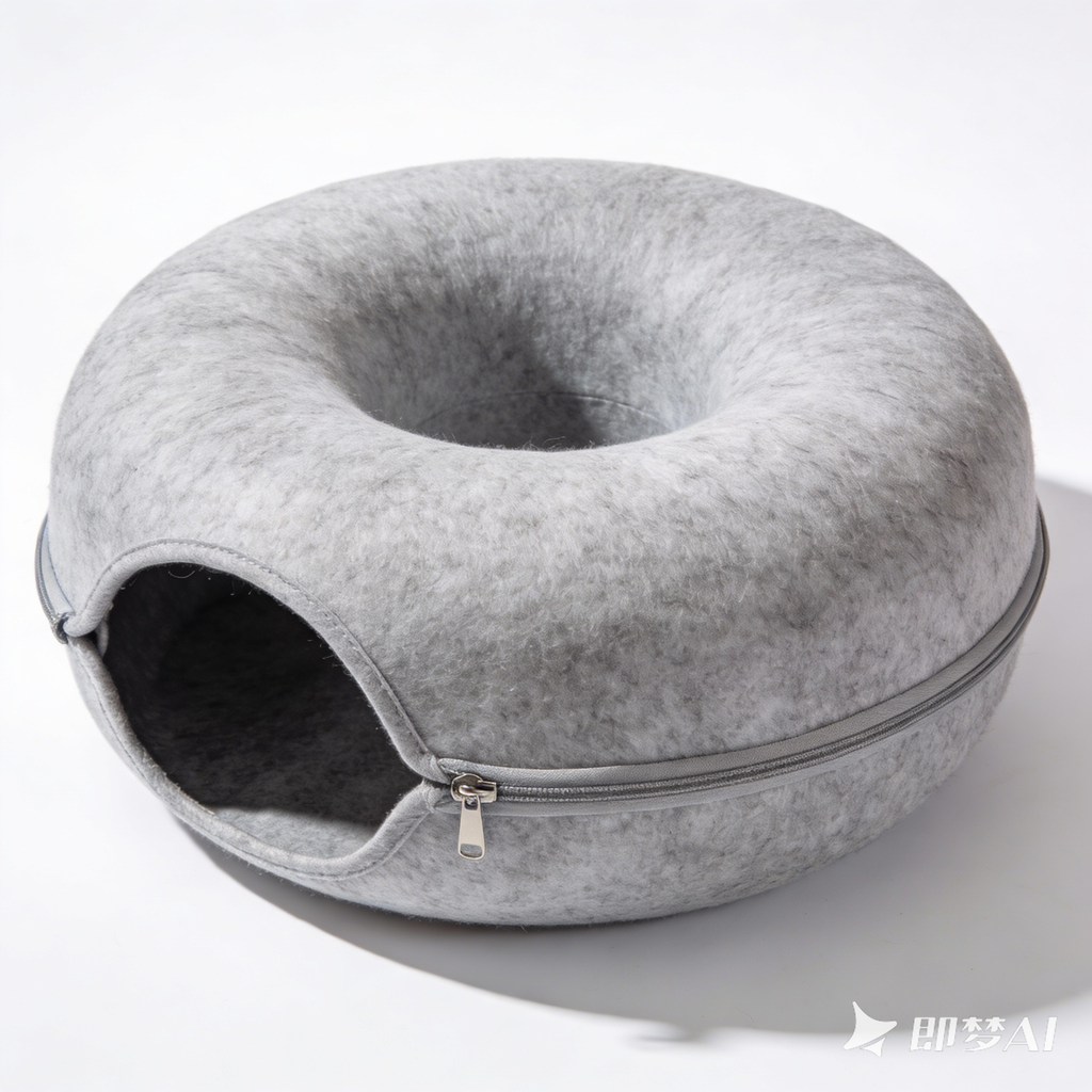 Donut Cat Tunnel Bed – Cozy Felt Cave for Indoor Cats