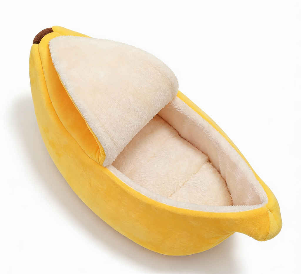 Cute Banana Shaped Pet Bed – Cozy Plush Dog & Cat Nest